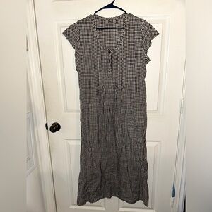 FLAX women’s brow plaid gingham linen maxi dress with pockets S lagenlook
